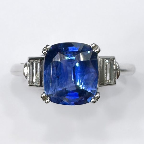 Vintage Ceylon sapphire and diamond engagement ring in platinum