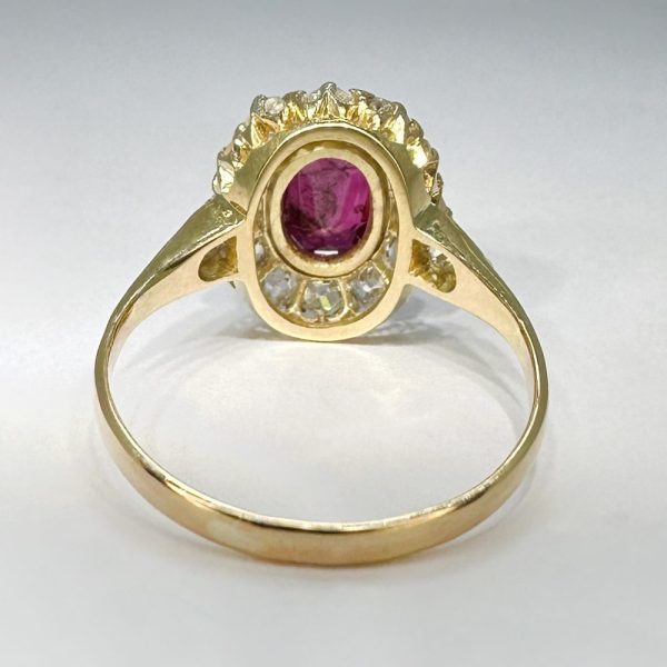 Vintage Burma ruby and diamond cluster ring in 18ct yellow gold