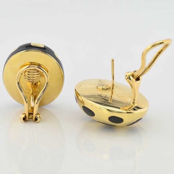 Vintage Tiffany and Co Angela Cummings Black Jade and Yellow Gold Domed Spotted Earrings, Circa 1970