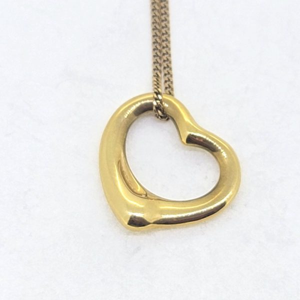 Preloved Tiffany and Co Elsa Peretti Open Heart Gold Pendant Necklace, 18ct yellow gold open heart pendant by Elsa Peretti for Tiffany & Co