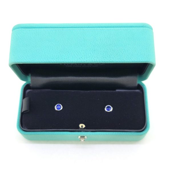 Vintage Tiffany and Co Sapphire Stud Earrings Elsa Peretti Color by the Yard in Platinum