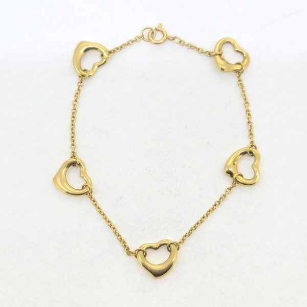 Vintage Tiffany and Co Elsa Peretti Open Heart Gold Bracelet, timeless 18ct yellow gold "Open Heart" gold chain bracelet by Elsa Peretti for Tiffany & Co