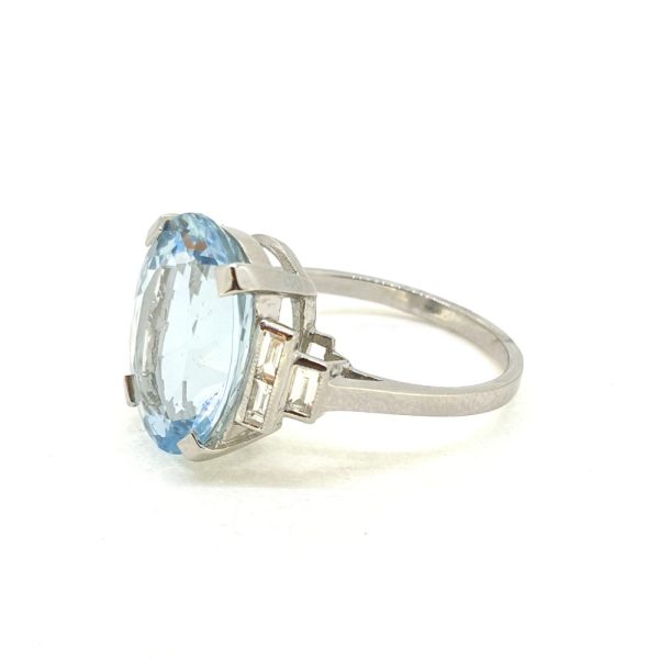 6.50ct Oval Cut Aquamarine and Baguette Diamond Ring in Platinum