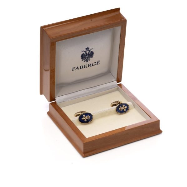 Faberge gold enamel and diamond cufflinks.