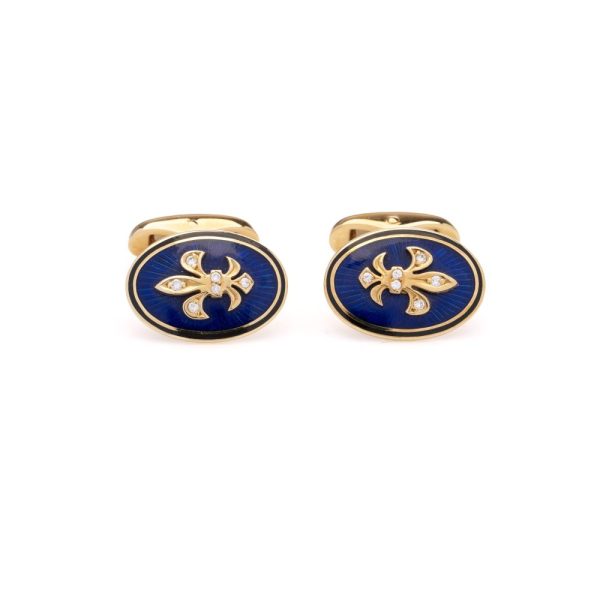 Faberge gold enamel and diamond cufflinks.