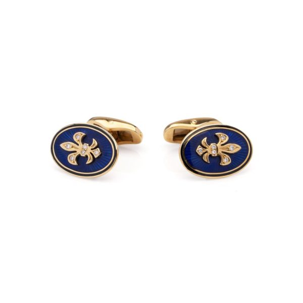 Faberge gold enamel and diamond cufflinks.