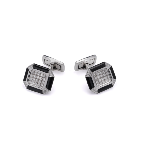 Onyx and diamond cufflinks set in 18ct white gold
