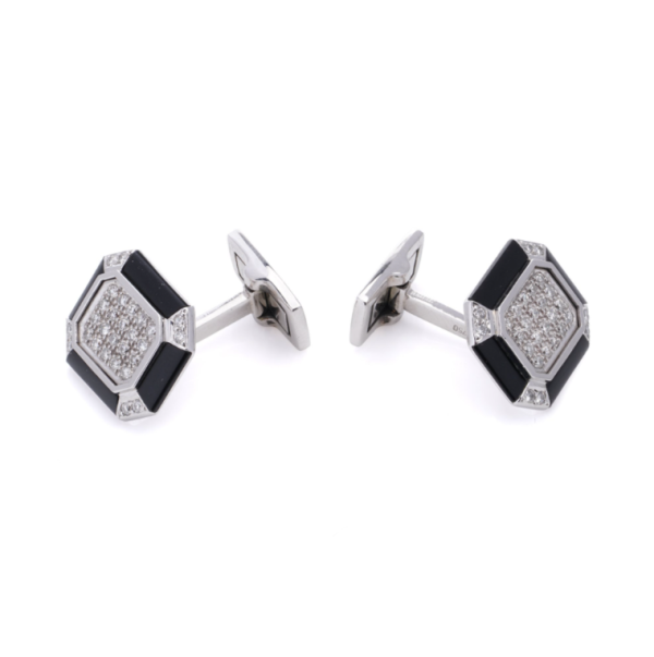 Onyx and diamond cufflinks set in 18ct white gold