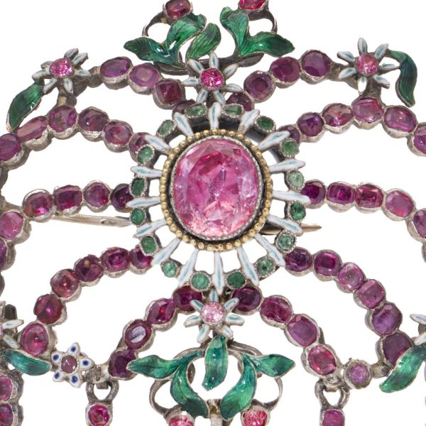 Antique pink topaz enamel brooch.