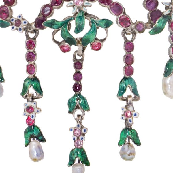 Antique pink topaz enamel brooch.