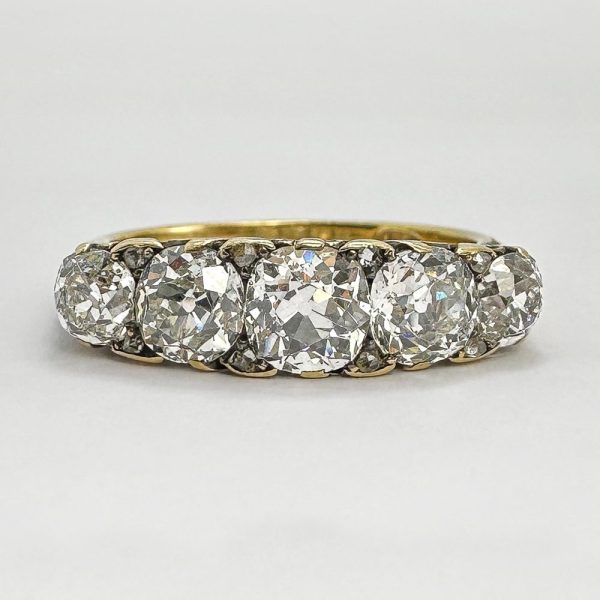 Antique Victorian five stone old cut diamond ring in 18ct yellow gold