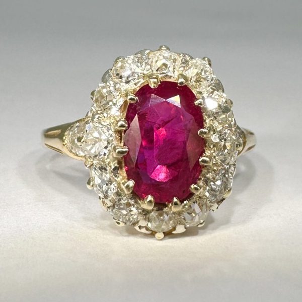 Vintage Burma ruby and diamond cluster ring in 18ct yellow gold