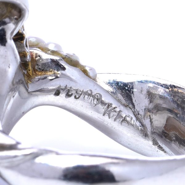 Pearl and diamond cocktail ring in platinum and white gold.