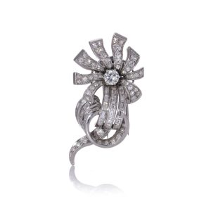 Vintage Cartier Diamond Brooch In Platinum