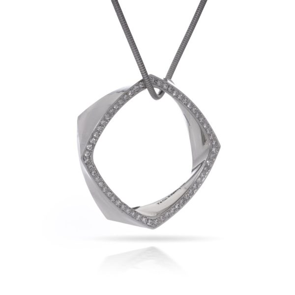 Tiffany & Co. gold necklace with diamond square pendant.
