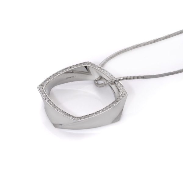 Tiffany & Co. gold necklace with diamond square pendant.