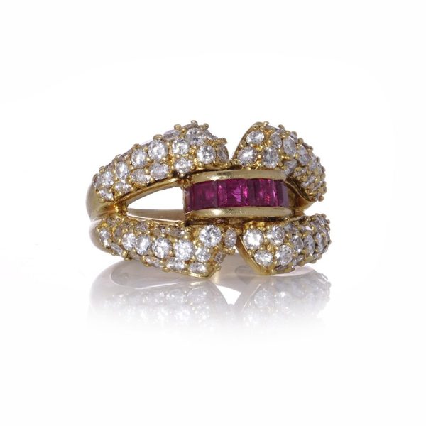 Kutchinsky ruby and diamond cocktail ring in gold.