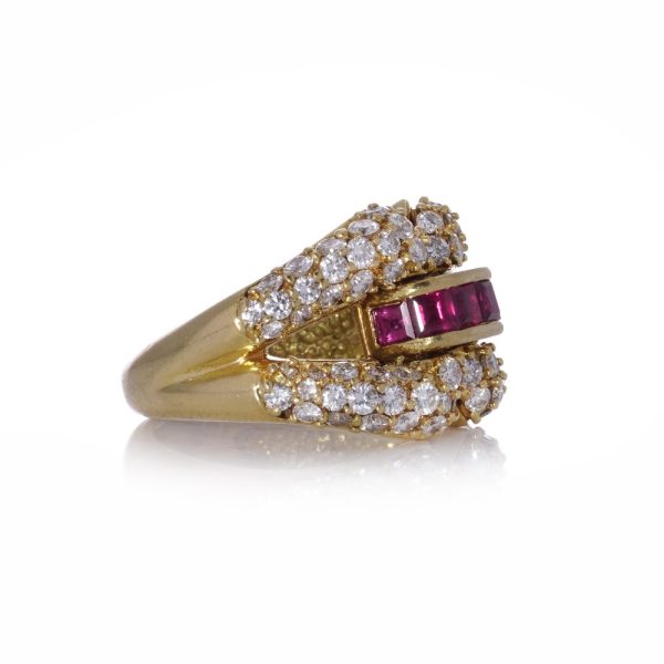 Kutchinsky ruby and diamond cocktail ring in gold.