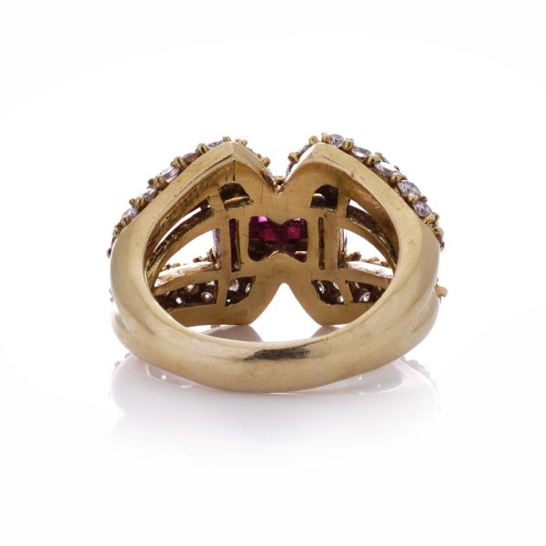 Kutchinsky ruby and diamond cocktail ring in gold.