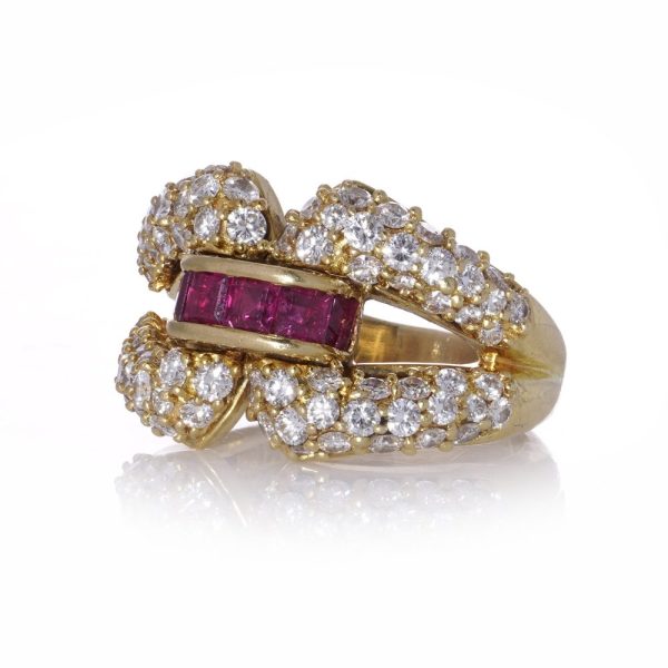 Kutchinsky ruby and diamond cocktail ring in gold.