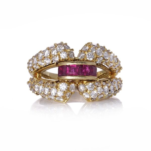 Kutchinsky ruby and diamond cocktail ring in gold.