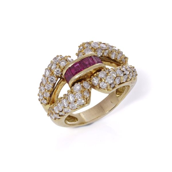 Kutchinsky ruby and diamond cocktail ring in gold.