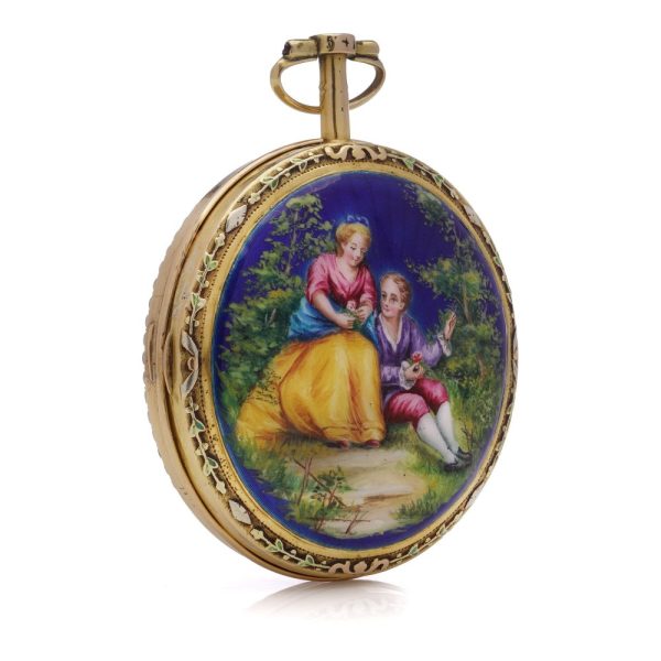 Georgian Swiss verge fusee enamel pocket watch.