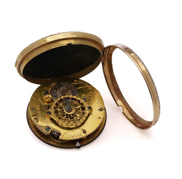 Georgian Swiss verge fusee enamel pocket watch.
