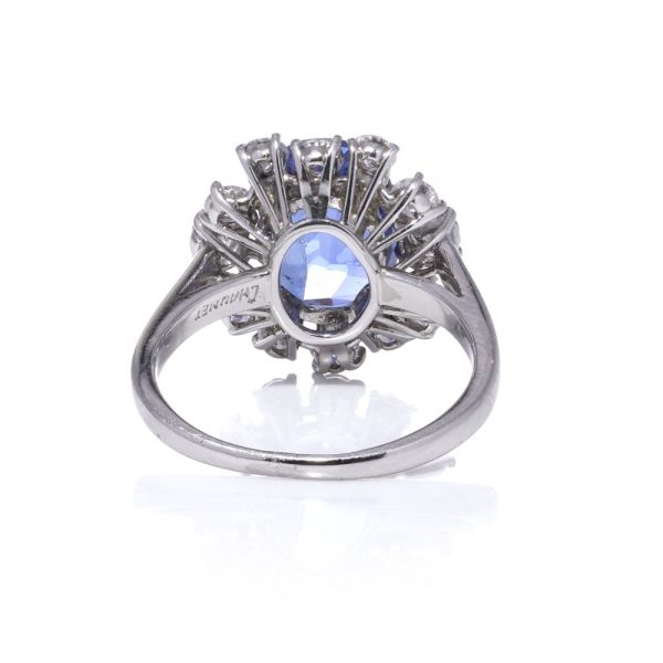 Sapphire and diamond cluster ring in white gold.