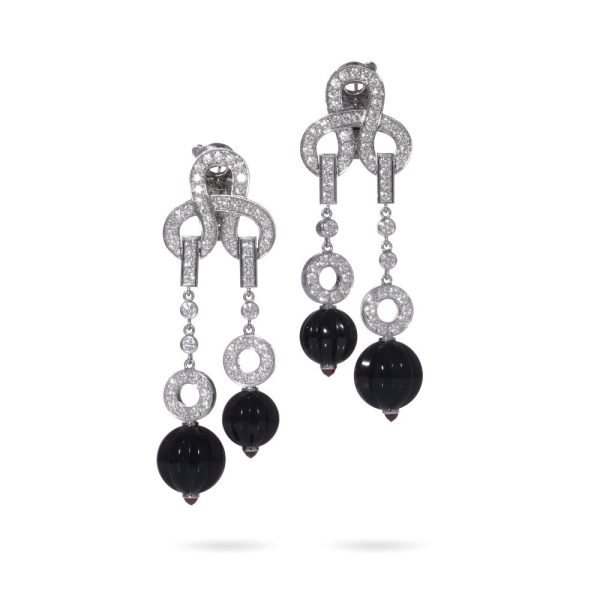 Cartier white gold earrings with diamonds, sapphires and rubies.