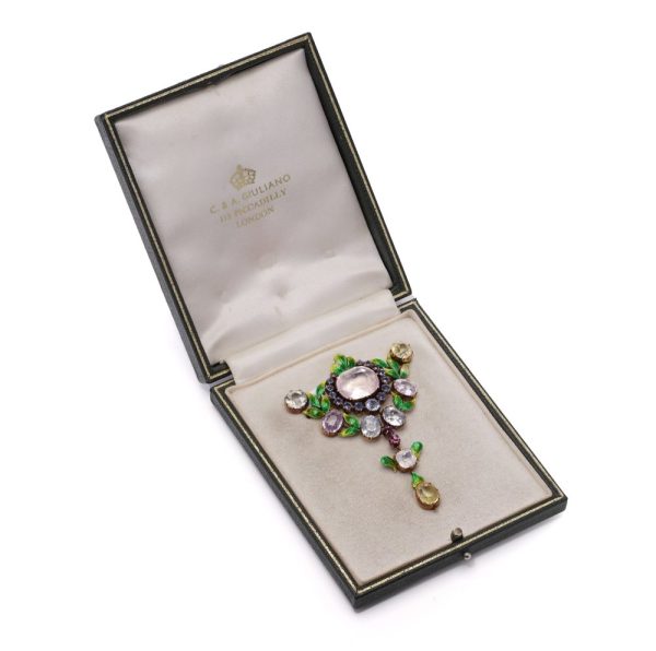 Victorian gemstone and enamel brooch in gold.