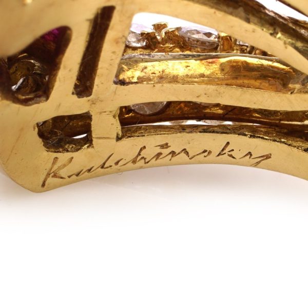 Kutchinsky ruby and diamond cocktail ring in gold.