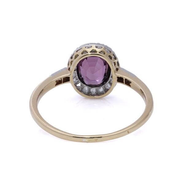 Spinel and diamond cluster ring in gold and platinum.