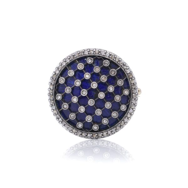 Victorian diamond and enamel brooch in gold and silver.
