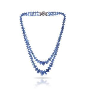 Natural sapphire double strand beaded necklace.