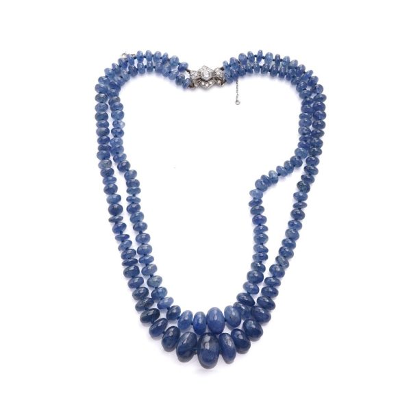 Natural sapphire double strand beaded necklace.