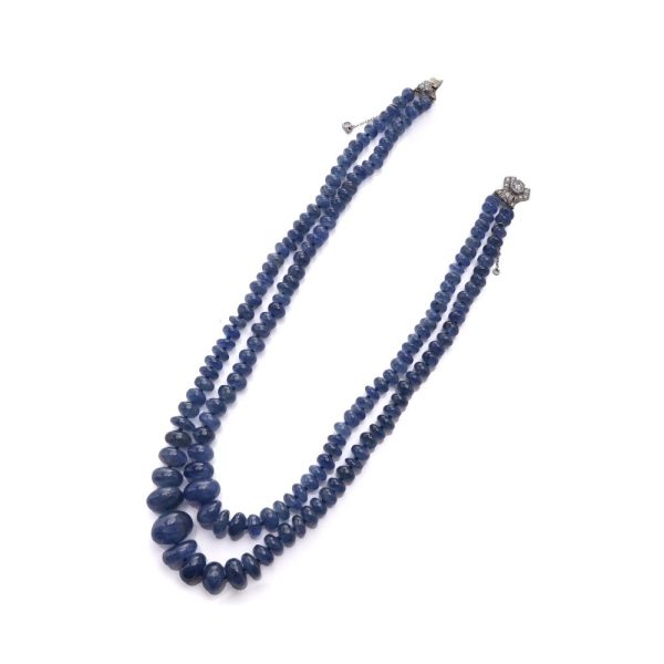 Natural sapphire double strand beaded necklace.