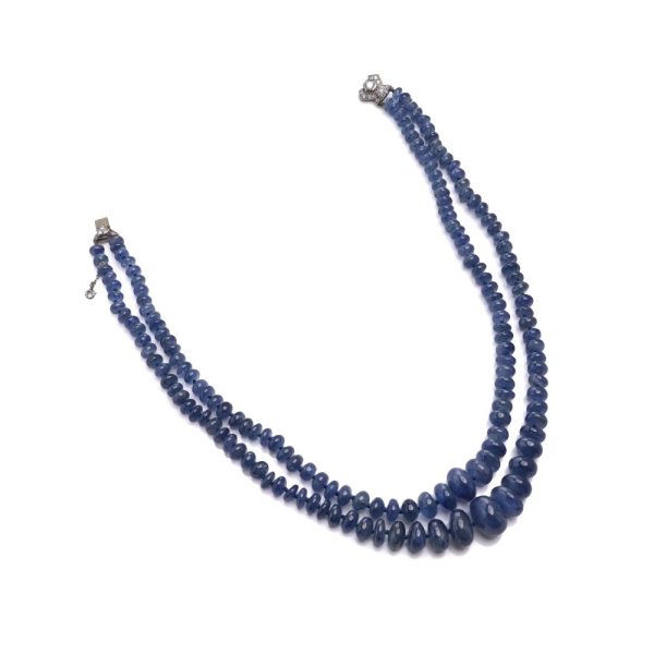 Natural sapphire double strand beaded necklace.