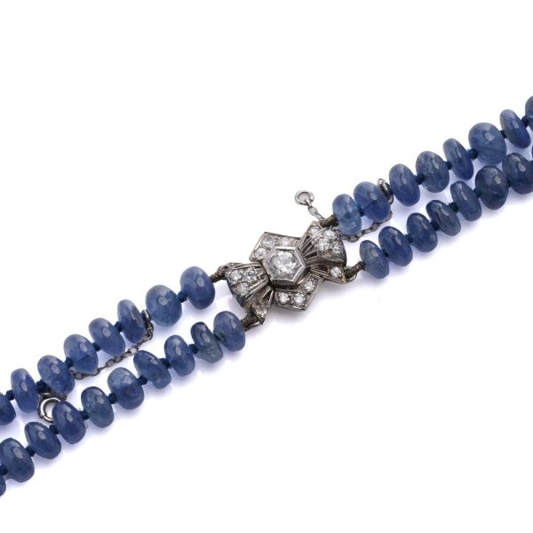 Natural sapphire double strand beaded necklace.