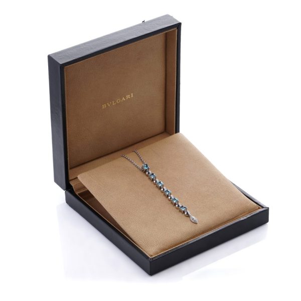 Bvlgari pendant necklace in white gold with aquamarines and diamonds.