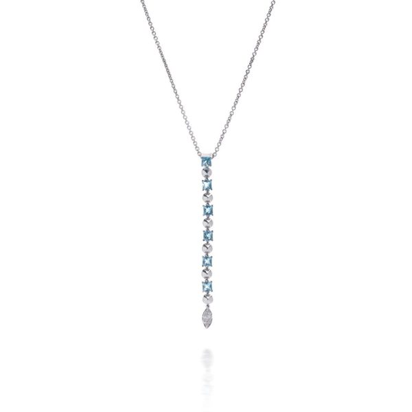Bvlgari pendant necklace in white gold with aquamarines and diamonds.
