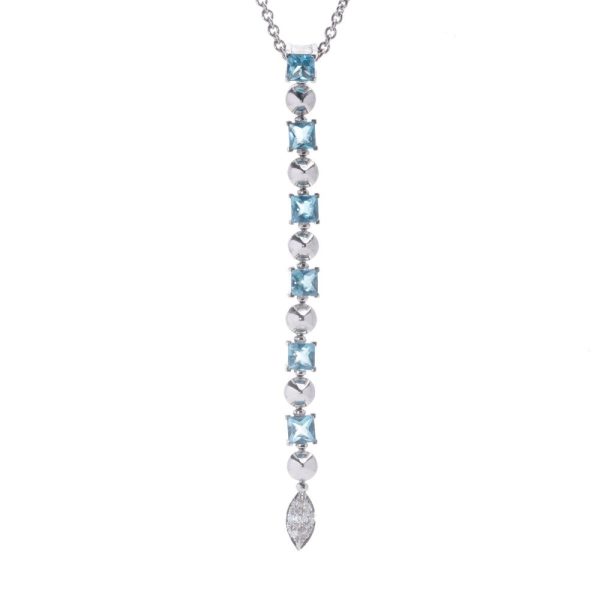 Bvlgari pendant necklace in white gold with aquamarines and diamonds.