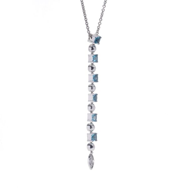Bvlgari pendant necklace in white gold with aquamarines and diamonds.