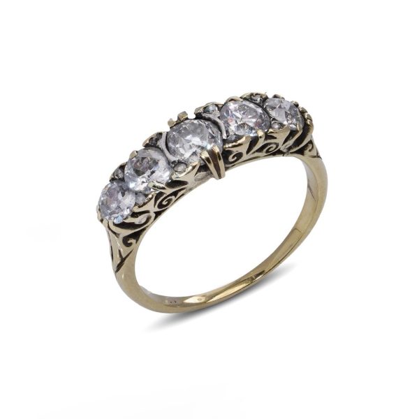 Victorian old cut diamond five stone ring in gold.