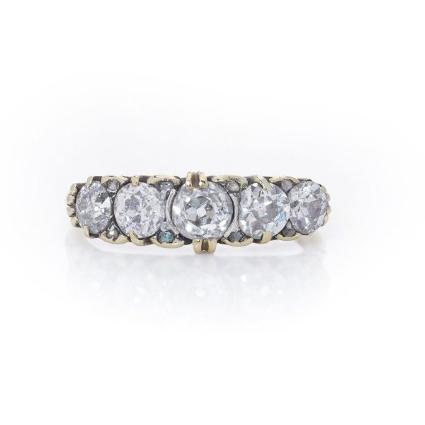 Victorian old cut diamond five stone ring in gold.