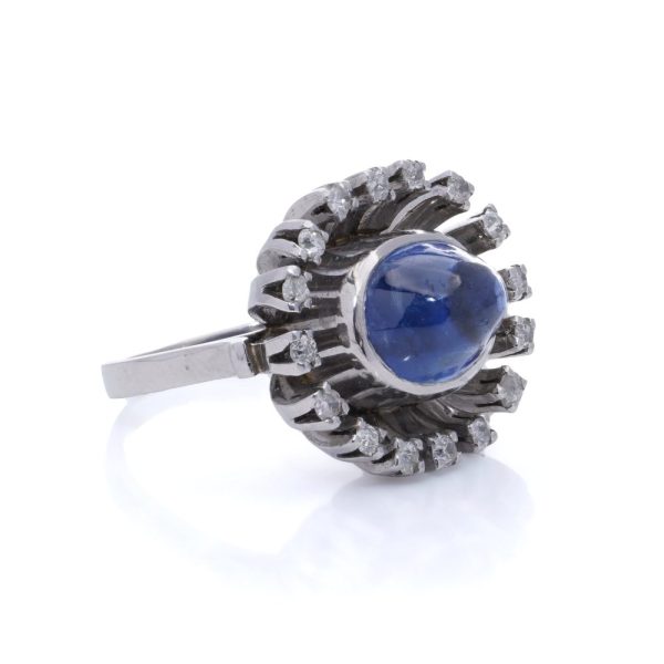 Vintage sapphire and diamond ring in platinum.