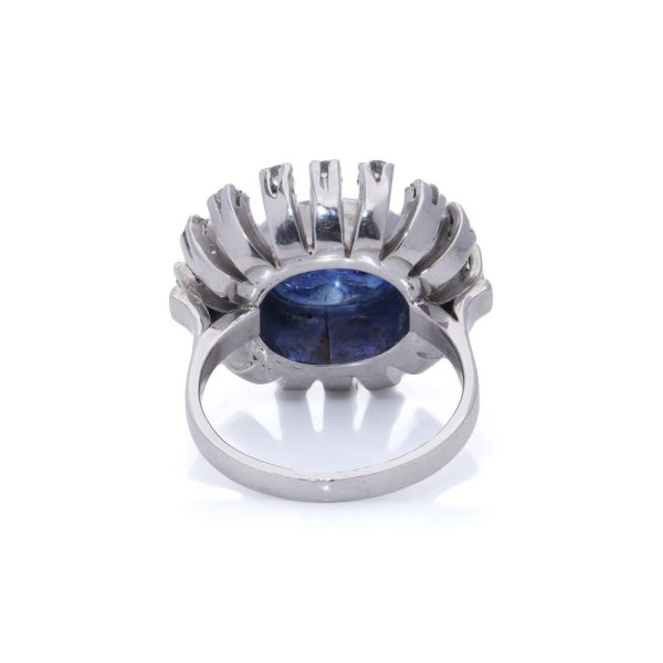 Vintage sapphire and diamond ring in platinum.