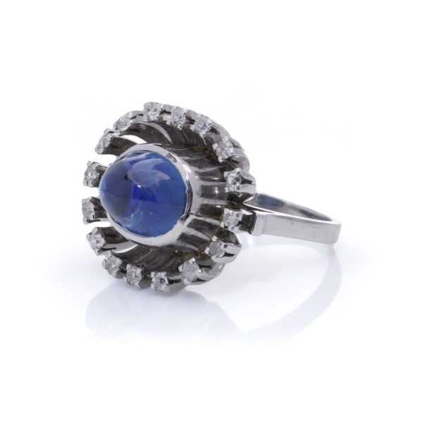 Vintage sapphire and diamond ring in platinum.