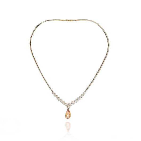 Vintage citrine and diamond necklace in gold.