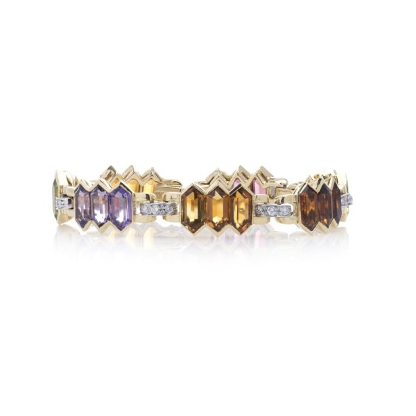 Bulgari 18 carat gold bracelet with multicoloured gemstones and diamonds. 